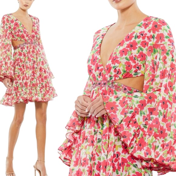 Mac Duggal Floral Cutout Bell Mini Dress Size 4